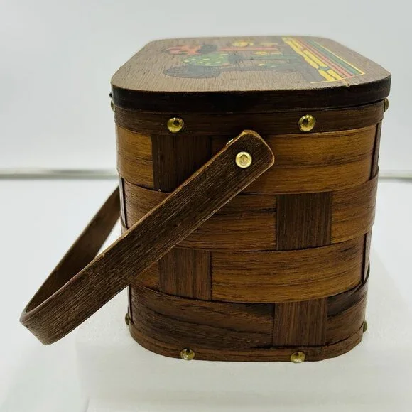 VTG 60s 70s Caro Nan? Folk Art Painted Mushroom Basket Purse Boho Hippie Cottage - Picture 6 of 10